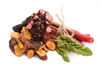 Rheum stems, Rheum  rhizomes and roots.