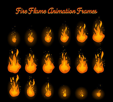 Fire flame animation frames for fire trap vector illustration