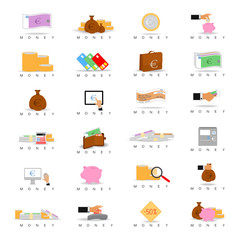 Money Icons Set-Isolated On White Background-Vector Illustration,Graphic Design. Business Concept