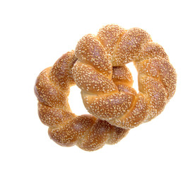 Sesame bagels on a white background