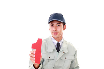 数字の１を持つ労働者