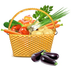 Vector Wicker Basket with Vegetables