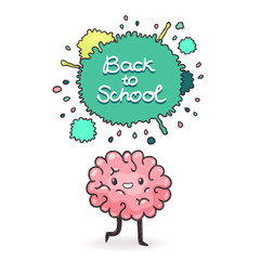 Cute cartoon brain. Back to school background