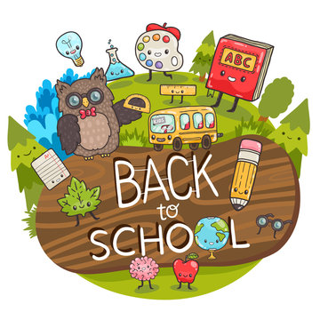 cartoon characters. Back to school background.