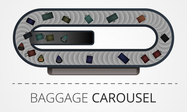The modern baggage carousel construction. Illustration includes people and baggage elements