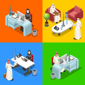Middle Eastern Arab Caliph Businessman 3D Flat Isometric People Collection. Arab Business Man Drawing. Finance Character Picture.