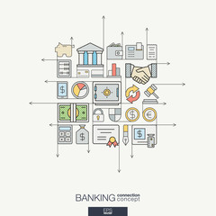Modern color vector concept, with connected flat design icons. Abstract background illustration for network, money, card, bank, business, finance concepts