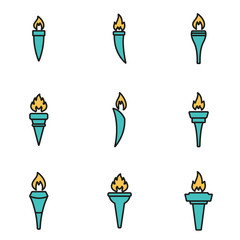 Trendy flat line icon pack for designers and developers. Vector line torch icon set, torch icon object, torch icon picture, torch image - stock vector