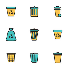 Trendy flat line icon pack for designers and developers. Vector line trash can icon set, trash can icon object, trash can icon picture - stock vector