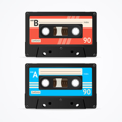 Colorful Cassette Tape Old Set. Vector