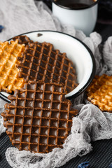 Round Belgian Waffles with Chocolate Icing