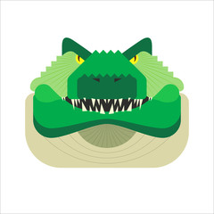 Vector stylized geometric crocodile illustration isolated on white background. Flat style alligator head icon. Angry, aggressive wild croc. For web, app, logo design.