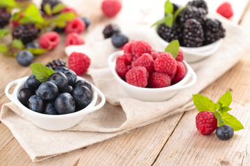 Fresh berries in bowls.