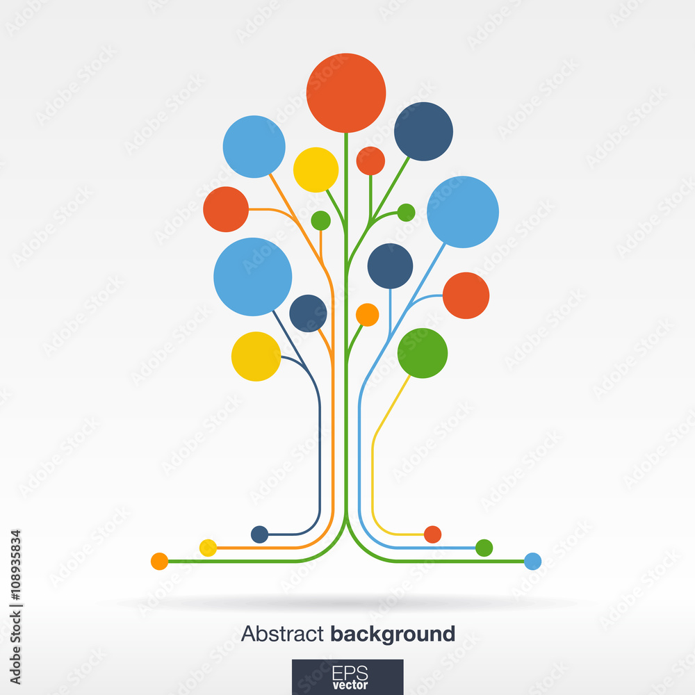 Poster abstract background with lines and color circles. growth flower or tree concept for communication, b