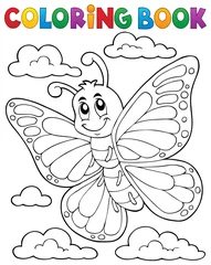 Crédence de cuisine en verre imprimé Pour enfants Coloring book happy butterfly topic 1