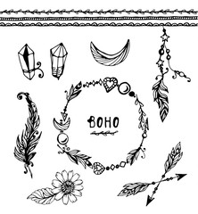 Set of Boho Style Frames and hand drawn elements