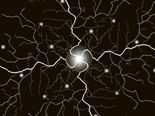 Vector realistic lightning. Thunderstorm and lightning. Magic an