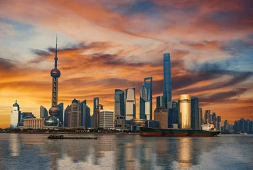 Fotobehang De stadshorizon van Shanghai © agcreativelab