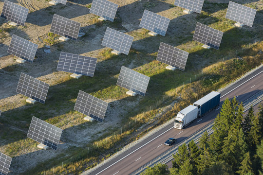 Solar farm near road