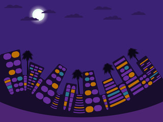 Obraz premium Night city landscape. Moon and cloud. Vector illustration.