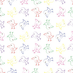 kids seamless pattern with colorful birds on white background