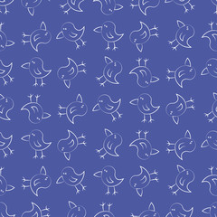 kids seamless pattern with  white birds on blue background
