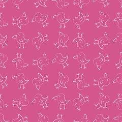 kids seamless pattern with  white birds on pink background