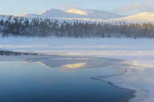 Winter coast at dusk