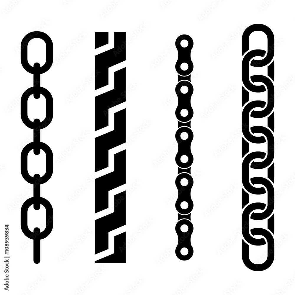 Wall mural vector black metal chain parts icons set on white background - Wall murals