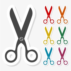 Multicolored paper stickers - Scissors icon