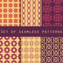 Set of geometric seamless patterns. The pattern for wallpaper, tiles, fabrics and designs. Vector illustration.