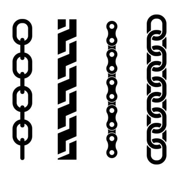  Vector black metal chain parts icons set on white background