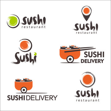 Collection of vector logos of sushi. Logo design for restaurants of Japanese food