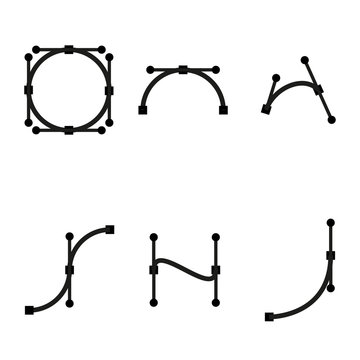 Vector black bezier curve icons set on white background