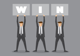 Businessmen Holding Up Win Placard