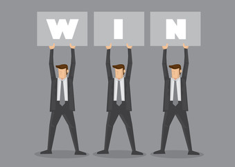 Businessmen Holding Up Win Placard
