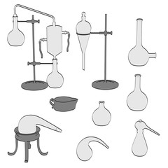 2d cartoon illustration of alchemy tools