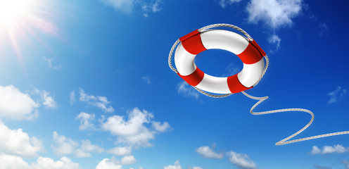 Throwing A Life Preserver In The Sky - Help Concept
 - obrazy, fototapety, plakaty