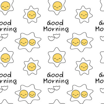 cute cartoon seamless vector pattern background illustration with fried eggs