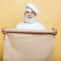 Chef man with empty paper