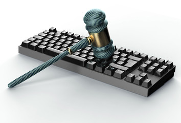 legal computer judge concept, cyber gavel on computer keyboard
