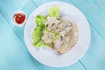 hot pork meat serve fresh salad