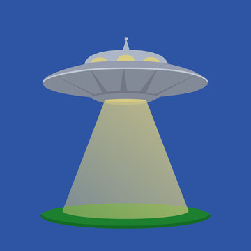 Vector flat  illustration of a flying saucer aliens