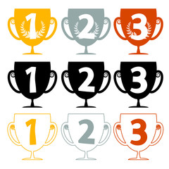 One Two Three - Price Cups - Icons Set Isolated on White Background Vector