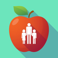 Long shadow red apple with a male single parent family pictogram