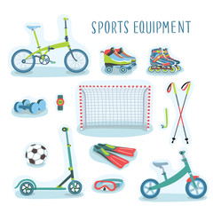 Vector illustration of sport equipment set - obrazy, fototapety, plakaty