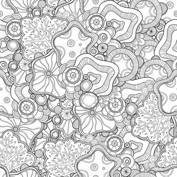 Doodle black and white abstract hand drawn vector background. Wavy zentangle style seamless pattern.