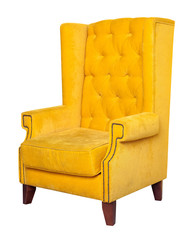Yellow textile chair isolated on white background