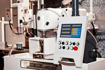 Control panel of CNC machine close up view