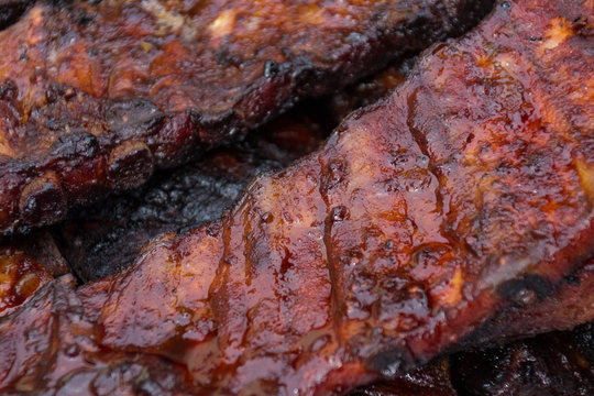 barbecued pork ribs closeup - spare ribs